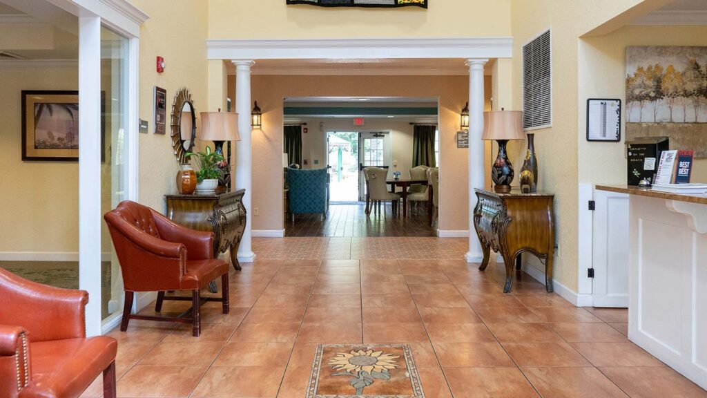 Front lobby and atrium at Sunflower Springs Homosassa assisted living community